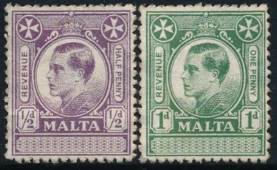 MALTA 1936, KEVIII, 1/2d & 1d VALUES, 2 FORGERIES ESSAYS MINT STAMPS. #D181 - Image 1 of 2