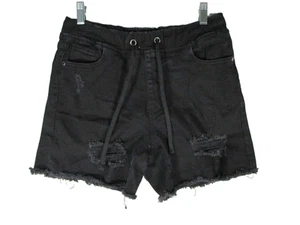 Guess Womens Distressed High Rise Jean Shorts Drawstring Waist Size M Black - Picture 1 of 7
