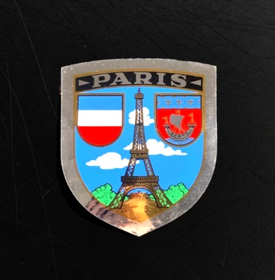 PARIS France Effiel Tower FLAG VINTAGE sticker decal foil chrome silver - Image 1 of 3