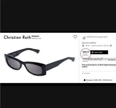 Brand New Christian Roth Women’s Sunglasses ($353) Model Number CRS013-56-01 - Image 1 of 4