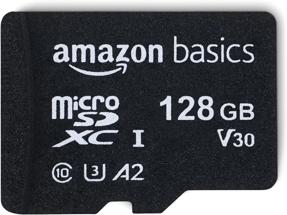 Amazon Basics Micro SDXC Memory Card with Full Size Adapter A2 U3 128GB Black