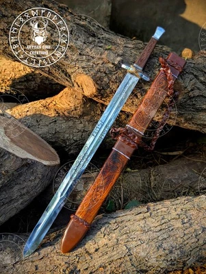 Espada larga medieval vikinga forjada a mano coleccionable con vaina Foto 1 de 4