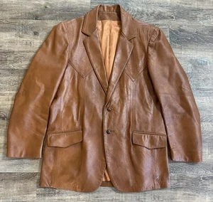 H Bar C Ranchwear Leather Blazer Jacket Size 42 Brown Rockabilly Rancher Cowboy - Picture 1 of 18