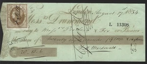 Cheque, Scotland, Drummond's Bank (London), 17th August 1854. - Picture 1 of 2
