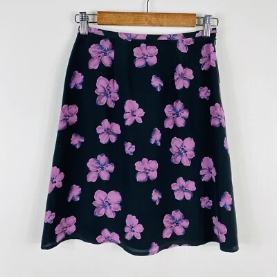 Cutter & Buck Size 4 Floral Print 100% Silk A-Line Mini Skirt Black Pink - Image 1 of 4