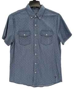 Guess Button Up Shirt Men Size M Chambray Micro Dots Western Preppy Coastal Logo - Picture 1 of 10