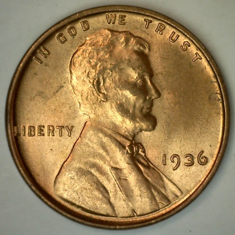 1936 Lincoln Wheat Cent Coin 1c Penny Uncirculated Toned Spots Less Than Perfect Cover