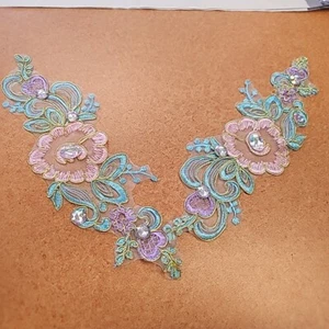 2 Spring Floral Applique Pearl Organza Pastel  8 Inches Special Occasion  - Picture 1 of 2
