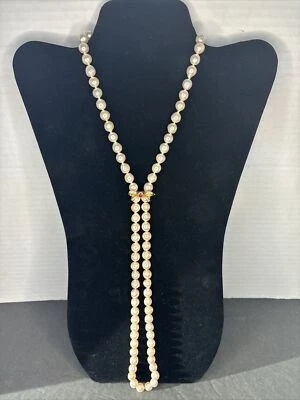 VTG 31” Pearl Necklace 14K Gold Diamond Clasp & Gold Ruby Diamond Bow Enhancer - Image 1 of 4