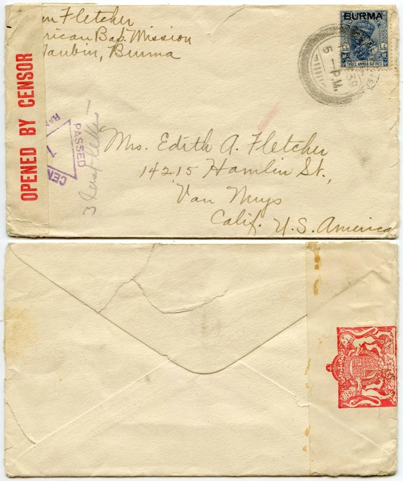 CINTA CENSURADA BIRMANIA + TRIANGULAR 1 1939 Foto 1 de 1