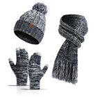 Warmer Hat Scarf Gloves Set Striped Woolen Caps Pompon Hats Knitted Cap Suit