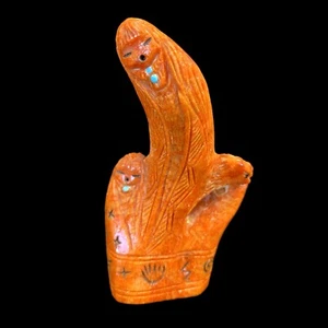 Coral Corn Maiden by Faye Quandelacy with Inlaid Turquoise, 3 7/8" tall - Picture 1 of 7
