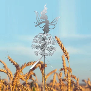Flower Fairy Dancing with Dandelion Garden Art Sculpture Stainless Steel Statue - Picture 1 of 3