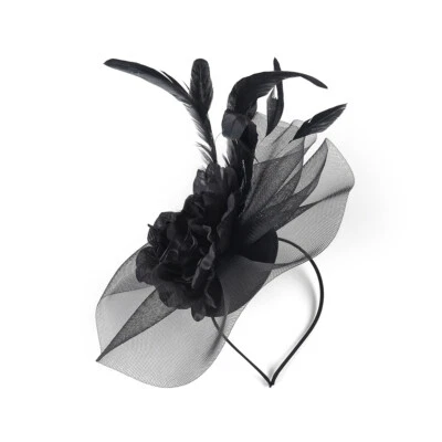 Womens Fascinator Feather Headwear Flower Hair Clip Church Wedding Tea Party Hat - Image 1 of 4