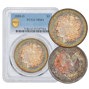 1888-O $1 Morgan Silver Dollar PCGS MS61 - Pretty Dual Sided Toning - Picture 1 of 7