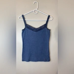 Y2K Tommy Hilfiger Navy Camisole with Lace Detail - Picture 1 of 9