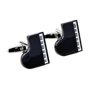 Grand Piano Pair Cufflinks Wedding Dad Groom Fancy Gift Box & Polishing Cloth - Picture 1 of 6