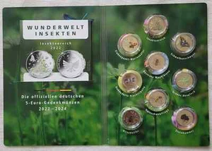 9 x 5 € Münzen - Deutschland-Wunderwelt-Insekten 2022-2024, Zertifikate, Folder - Bild 1 von 4
