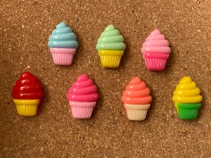 7 COLORFUL ICE CREAM CONES stone bulletin board pushpins, thumbtacks, or magnets - Picture 1 of 8