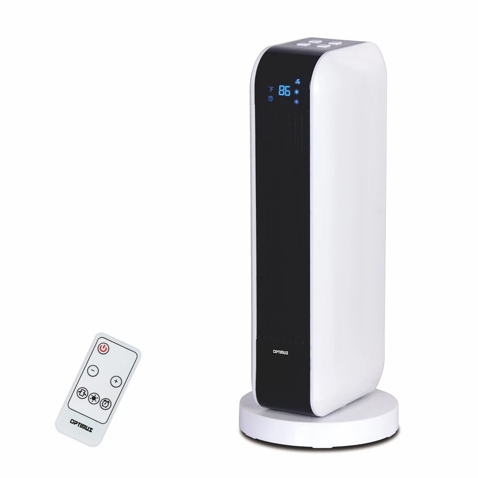 New White Optimus H-7319 17In Oscillating Tower Heater w/ Remote Digital Readout - Image 1 of 1
