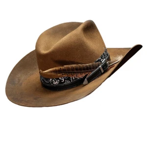Men Women felt Wool Wide Brim Burned Cowboy hat, Unisex Western-style Retro hat - Picture 1 of 6