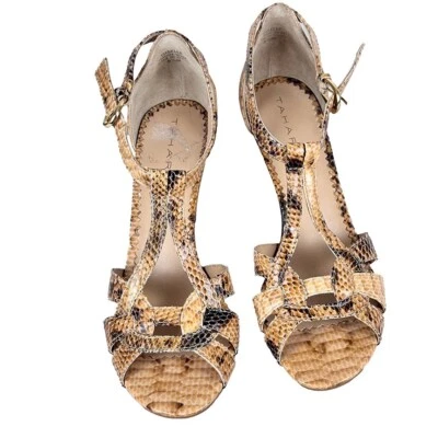 Tahari Giselle Womens 6.5M Block Heel Sandals Leather Snakeskin T-Strap Open Toe - Image 1 of 4