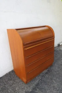 Danish Modern Mid Century Teak Wood Roll Top Cylinder Secretary Desk 5958 - Picture 1 of 15