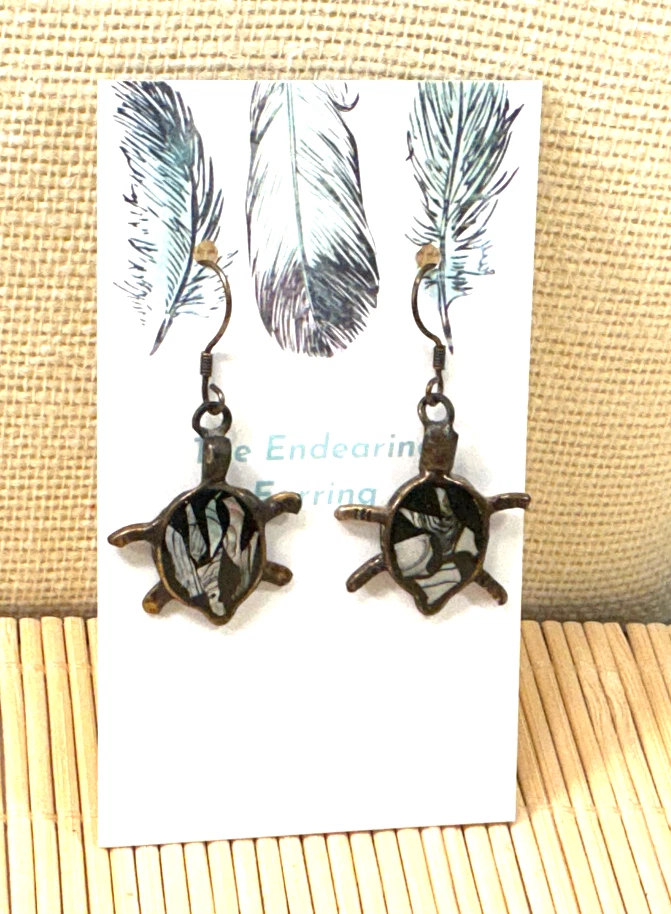 Moda Pendientes Abulón Incrustación Tortuga Cobre Pierced Gota Lote 39B Foto 1 de 3