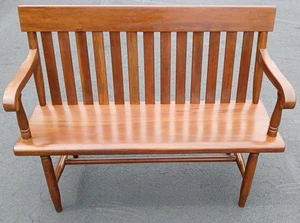 Vintage Deacons Bench ~ 4' Wide Settee Style ~ Slat Back With Arm Rests ~ Solid - Picture 1 of 21
