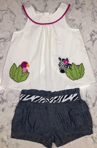 NWT 2013 Gymboree Zebra Pom Pom Top & Zebra Belt Chambray Cargo Short Outfit Set - Picture 1 of 8