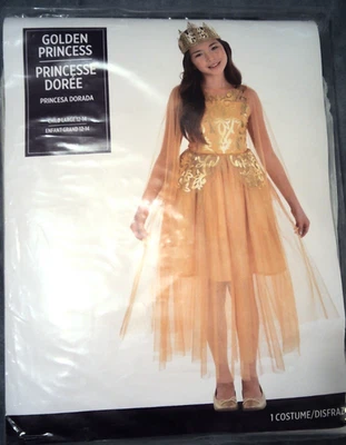 Golden Princess Halloween Costume Child Large 12-14 Gold Queen Dress Ball Gown - Image 1 of 4