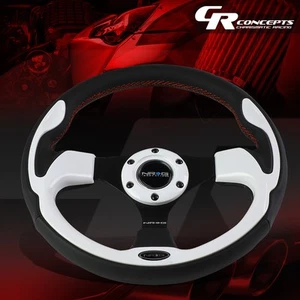 NRG REINFORCED 320MM BLACK LEATHER WHITE TRIM INSERTS STEERING WHEEL REPLACEMENT - Bild 1 von 5