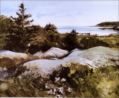 De colección Ray Ellis Print Island Overlook 1985 Penobscot Bay Flowers Maine acuarela  Foto 1 de 3