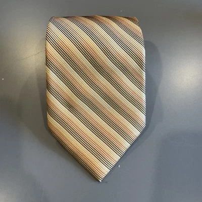 Corbata vintage Axcess para hombre 100 % seda hecha a mano rayas marrón tostado amarillo naranja Foto 1 de 4