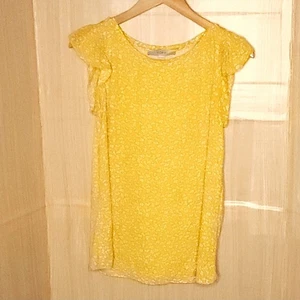 Loft Womens Yellow White Floral Flowy Flutter Sleeve Top Small - Picture 1 of 5