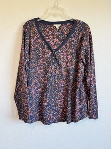 Terra & Sky Damen Langarm Blumen Henley Pullover Waffelstrick Thermo Oberteil 2X - Bild 1 von 11