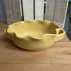(156A). Crate & Barrel Yellow Ceramic Casserole Dish - Ruffled Edge - Handles - Picture 1 of 6