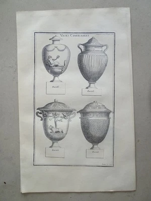 Vases Cineraires Funéraille Antike röm. Asche- Urne Montfaucon Kupferstich 1722 - Bild 1 von 2