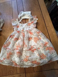 Girl's Dress Rachel Zoe 2T W/ Headband Peach Floral Twirling Sheer Lined - Picture 1 of 11