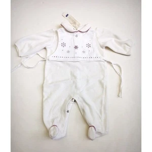 Neu Jacadi Baby Velour Overall Stickerei Strampler Nachtwäsche Gr. 3 Monate - Bild 1 von 2