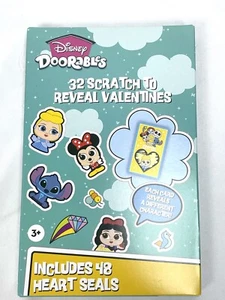 Disney Doorables 32 Scratch to Receal Valentines Day Cards Stickers Exchange - Picture 1 of 2