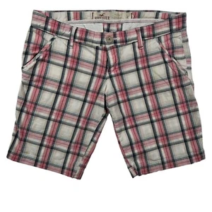 HOLLISTER Shorts Women's Flat Front Plaid Chinos Cotton Blend Pink, Gray, Wht 5 - Picture 1 of 13