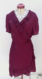 DOTTI Cherry Red Wrap DRESS Size 16 BNWT NEW Ruffle Adjustable Lined Textured - Foto 1 di 6