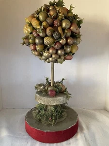 Fruit and Holly Topiary Tree Handmade 1960's Red Velvet Plastic Vintage - Picture 1 of 10