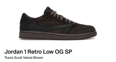 Talla (10.5M - 12M) - Jordan 1 Retro Bajo OG SP Travis Scott Terciopelo Marrón Foto 1 de 4