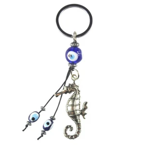 Turkish Blue Evil Eye Sea Horse Key Chains Ring Holder Keychain Lucky Amulet - Picture 1 of 4