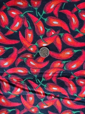 2 1/2 Yds Red Chili Peppers Vegetable Flannel Quilting Fabric Cotton - Image 1 of 3