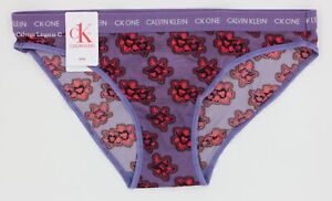 NWT Calvin Klein QD3792 "cK One" Low-Rise Nylon Bikini, Purple / Red Print (460)