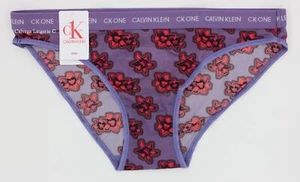 NWT Calvin Klein QD3792 "cK One" Low-Rise Nylon Bikini, Purple / Red Print (460) - Picture 1 of 5