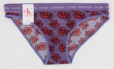 NWT Calvin Klein QD3792 "cK One" Low-Rise Nylon Bikini, Purple / Red Print (460) - Image 1 of 4